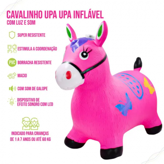 CAVALINHO UPA UPA DE VINIL INFLAVEL COM SOM E LUZ COLORS 58X51.5X25.5C